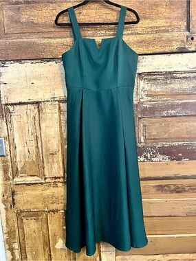 Emerald Green Lace Up Back Midi Dress | Wedding Guest Dress | Size L